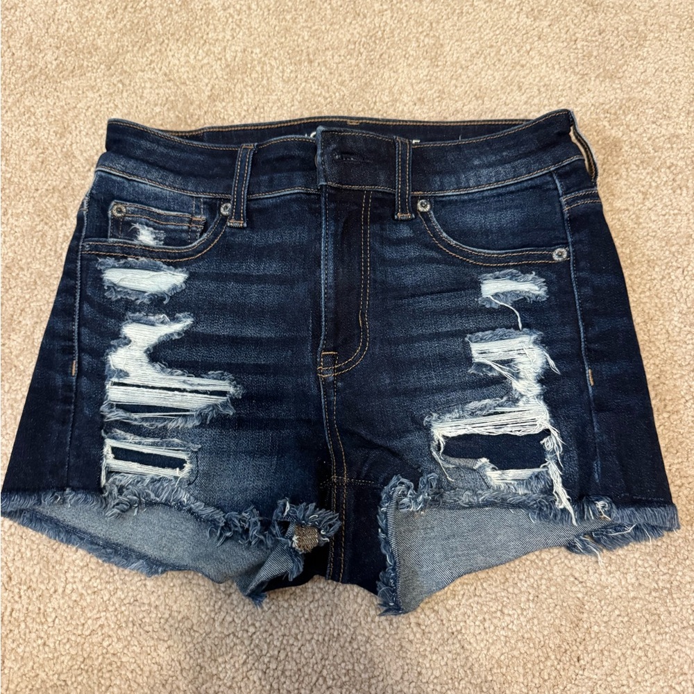American Eagle dark wash denim shorts, size 0.